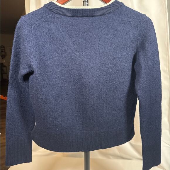 Tahari Womens Merino Wool V-Neck Sweater Navy & White Soft Twee Preppy M - Picture 3 of 8